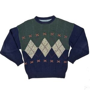 Vintage Argyle Knit Heavyweight Preppy Golf Sweater Austin Reed Sportsman Large